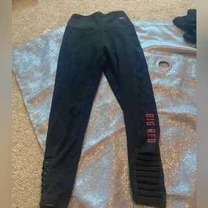 PINK “big red” leggings with ladder cut out on bottom